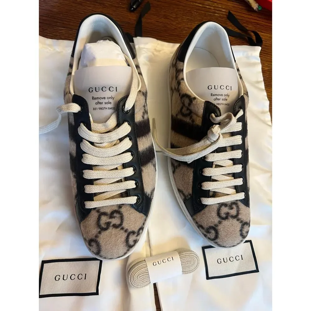 NEW GUCCI Ace GG Monogram Men's Wool Logo Sneakers 7.5